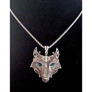 Stainless Steel Wolf Pendant Necklace Celtic/Viking Jewelry